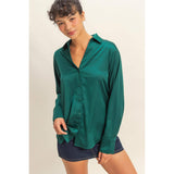 Sassy Satin Shirt: Dark Green