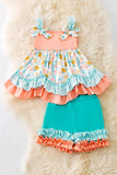 Floral Frills Girls Set: Peach