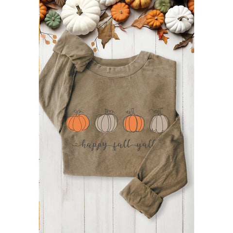 Happy Fall Y’all Graphic Tee: Mineral Brown