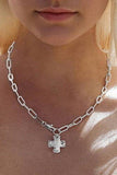 Dainty Hammered Cross Necklace: Silver
