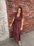 Plaid And Pretty Midi Dress: Burgundy