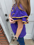Victory Ruffles Top: Purple/ Yellow