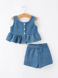 Dawn Daisies Peplum Set: Denim Bluer