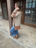 All Lined Up Cardigan: Oatmeal/Rust