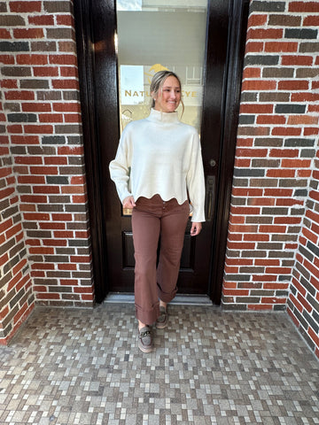 Callie Button Front Denim: Cocoa