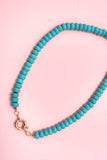 Stone Charm Beaded Necklace: Turquoise