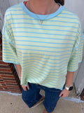 Seaside Stripe Tee: Mint/Blue