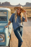 Fringe Benefits Chambray Top: Denim