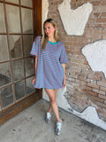 Striped Just Right Oversized Tee Dress: Pink/Green