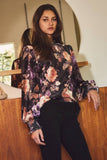 Florals On Velvet Top: Black Multi