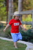 US Flag Embroidered Smocked Boys Set: Red/Blue