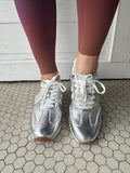 Kickoff Sneakers: Silver Crinkle Metallic