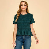 Signature Style Smocked Top: Hunter Green