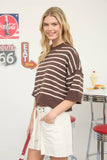Coffee Date Striped Knit Top: Chocolate