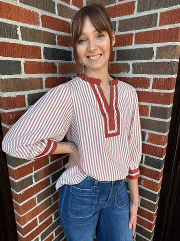 Wander Stripes Blouse PLUS: Rust Mix