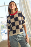 A Checked Choice Top: Navy Cream