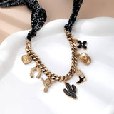 Saddle Up Charm Necklace: Black/Gold