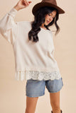 Lace And Leisure Pullover Top: Cream