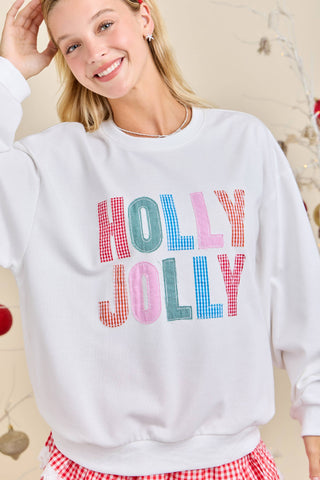 Holly Jolly Gingham Pullover: White