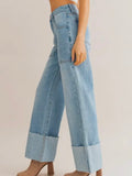 Rilynn Wide Leg Cuff Denim: Medium Wash