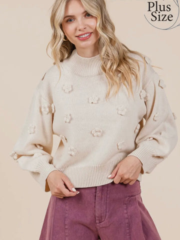 Embellished Floral Sweater PLUS: Cream