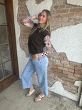 Autumn Patchwork Mesh Top PLUS: Brown