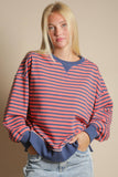 Serene Stripe Pullover: Navy/Coral