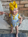 Summer Lemons Romper: Lt Blue/Yellow