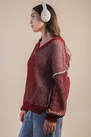 Pinned and Knitted Long-sleeve: Burgundy