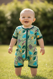 Gone Fishing Romper: Green Mix