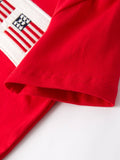 US Flag Embroidered Smocked Boys Set: Red/Blue