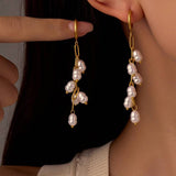 Stacked Drop Pearl Earrings: Gold