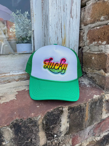 Lucky Rainbow Trucker Hat: Green