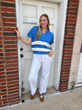 Varsity Sweater Top: Blue/White