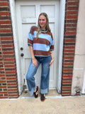 Autumn Skies Sweater Top: Blue/ Brown