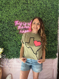 Texas Heart Tee: Khaki