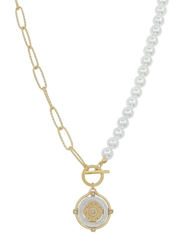 Split Pearl and Chain Necklace: Gold