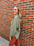 Wherever Button Down Top: Olive