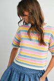 Sweet Stripes Knit Top : Ivory/Pink