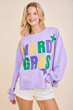 Mardi Gras Patchwork Pullover Top: Purple