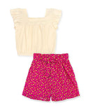 Phoebe Shorts Set: Creme/Fuchsia