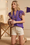 Victory Ruffles Top: Purple/ Yellow