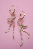 Bow Drop Rhinestone Earrings: Gold