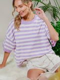Pretty in Pastel Striped Sweater Top: Lavender