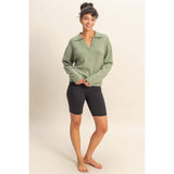 Cozy Cottage V-Neck Sweatshirt: Green