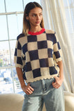 A Checked Choice Top: Navy Cream