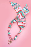 Christmas Bow Scarf Necklace: Pink/Mint