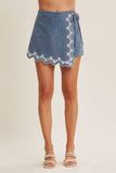 Visual Interest Denim Skort: Lightwash