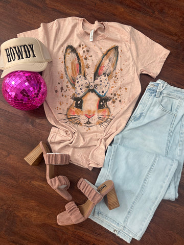 Bow Bunny Tee: Heather Blush