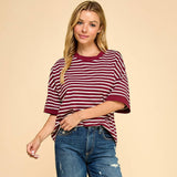 Staple Stripes Top: Burgundy